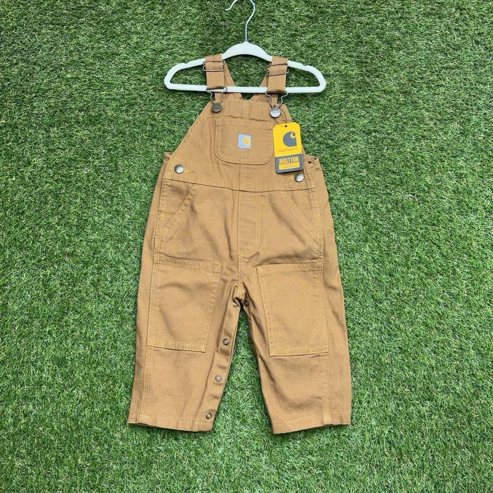 Carhartt Bib Overalls for Babies 9M 9 Months Brown Double Knee Canvas NWT
